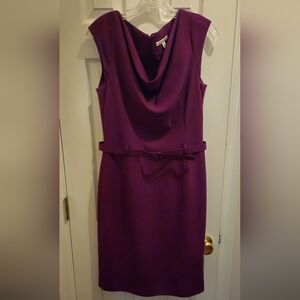 Banana Republic Elegant Purple Drapped Neck Belted Lined Midi Dress - Size 10